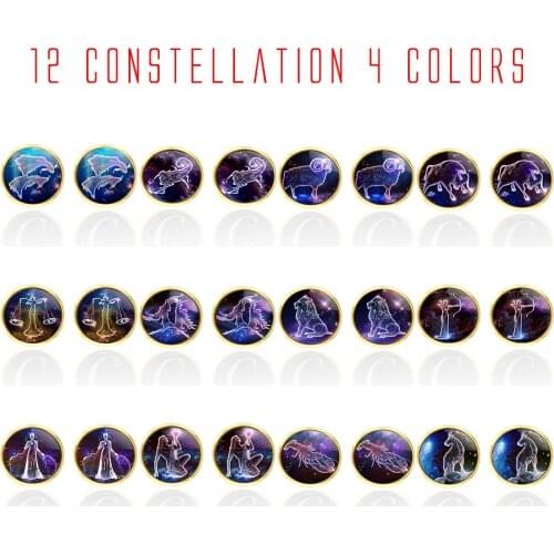 12 Constellation Cuflinks Zodiac Signs Cabochon Glass Crescent Moon Cuff Links Birthday Gifts for Women 4colors in sotck