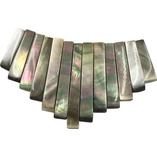 Free Shipping Women Fashion Jewelry Black Mother of pearl Shell Oblong Pendant Bead 13pcs 1Set C8372