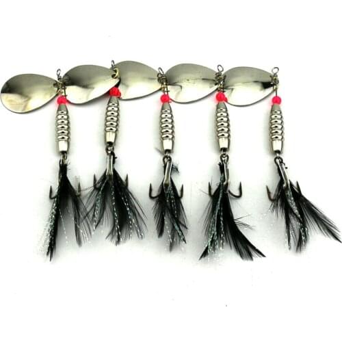5pcs Spinner Bait Metal Sequin Fishing Lures 7.7cm 11g Hard Artificial Bait Spinnerbait Fishing Feather Hooks Pesca Swimbait