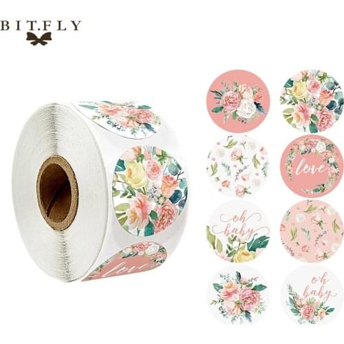 500Pcs Round Natural Kraft Handmade Stickers Scrapbooking Package Adhesive Floral Thank You Sticker Seal Labels Wedding Decor
