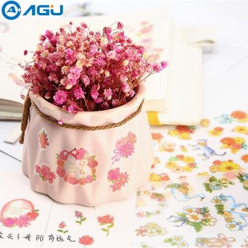 AAGU 6pcs Lovely Cat And Fresh Flower Mixed Design Ashesive Washi Stickers Craft Scrapbooking Decoration Office Supplies Sticker