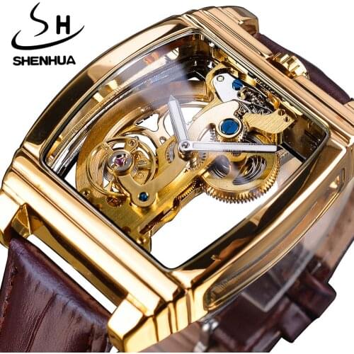 SHENHUA 2020 Designer Full Transparent Royal Luxury Waterproof Mens Automatic Mechanical Casual Wrist Watch Tourbillion Skeleton