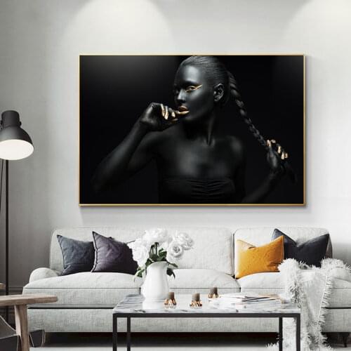 Black And Glod African Nude Woman Oil Painting on Canvas Posters and Prints Scandinavian Wall Art Picture for living room