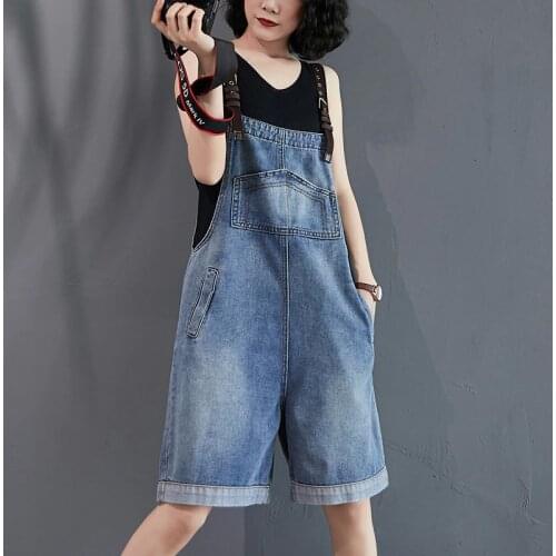 Denim Overall Shorts Women Summer New Korean Style Spaghetti Strap Loose Slim Fit Pocket Thin Jeans Shorts Casual Streetwear