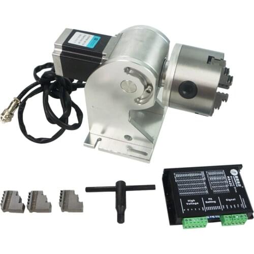 3 claws Rotary axis 80mm max for fiber laser nameplate Marking machine metal laser engraver engraving machine with drive board