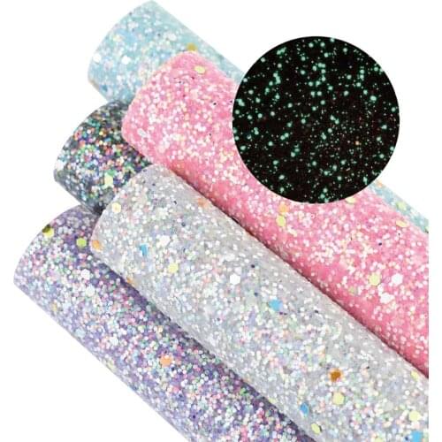 HSDCraft 20*34cm A4 Glitter Noctilucent Fabric Chunky Synthetic Leather