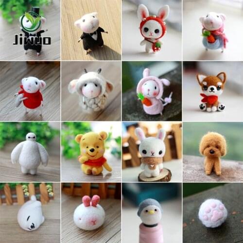 Jiwuo Wool Felt Craft Dog Rabbit Mouse Penguin Raccoon DIY Non Finished Poked Set Handcraft Kit For Needle Material Bag Pack