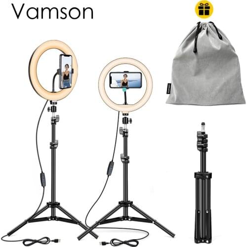 Vamson With Stand Tripods 10inch Selfie Ring Light 26cm Dimmable Camera Phone Ring Lamp for Makeup Video Live Video Vlog VLS06C