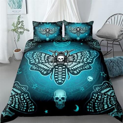 Moth Skull Printing Bedding Set Quilt Cover Pillow Case King Skeleton Butterfly Printing Bedroom Home Furnishing Articles Suit