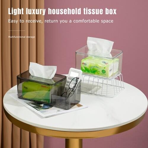 Transparent Tissue Box Household Coffee Table High-End Light Luxury Pumping Box Desktop Multi-Function Remote Control Storage Bo