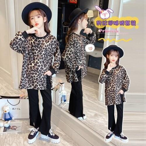 Girls print suit 2020 autumn new childrens fashion trendy clothes hip-hop wide-leg pants hip-hop two-piece western style