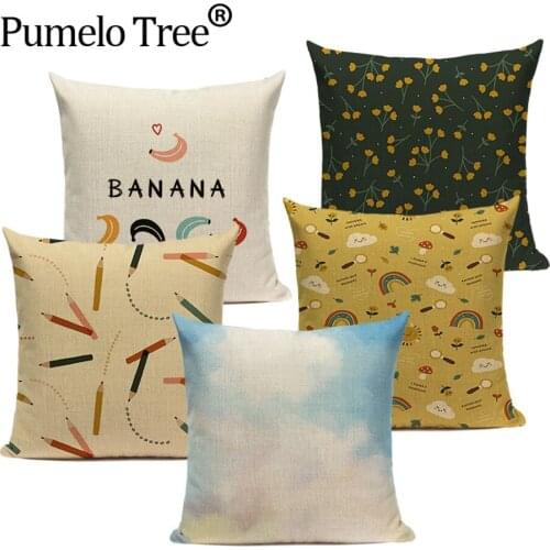 Colorful Cloud Pillowcase Floral Pencil Cushion Cover Banana Rainbow Home Decoration Pillows Case Linen Sofa Bed Cushions Covers