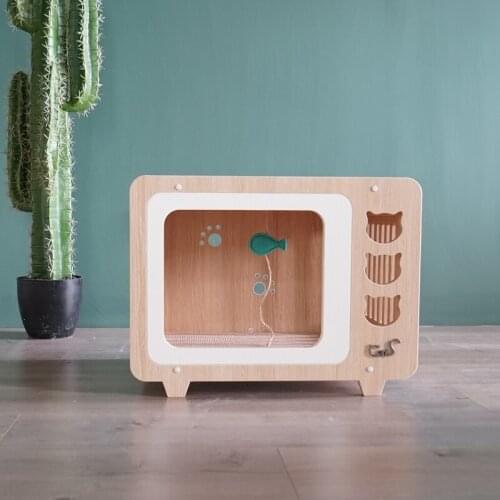 Small Cat Furniture Retro Color Matching Wooden Cat House Cat Litter Fun Pet Supplies