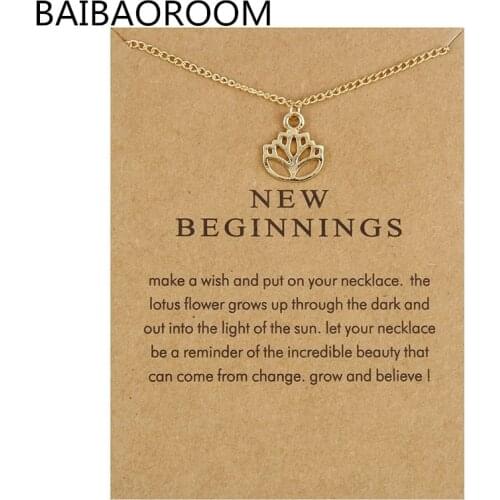 12pcs With Card New Arrived New Beginnings Lotus Alloy Chain Pendant Necklace Jewelry