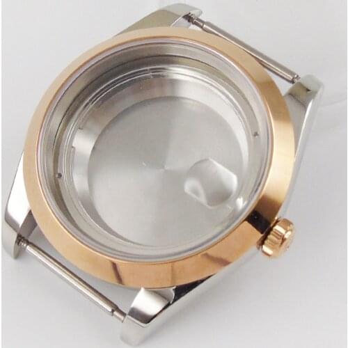 Polished Mechanical Automatic Rose Gold Watch Case for ETA 2836 MIYOTA 8215 Sapphire Crystal Mental Back