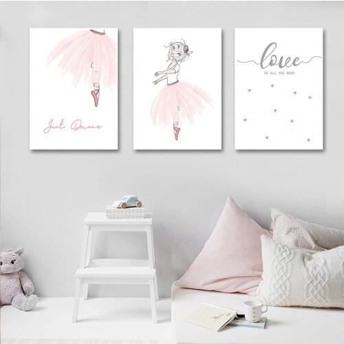 Nordic Baby Girl Poster Ballet Art Print Pink Dress Girl Canvas Painting Quotes Posters Abstract Pictures Kids Room Home Decor