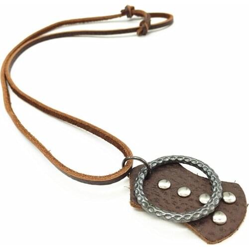 Casual New Long Vintage Brown Men Leather Women Sweater Chain Rock Alloy Circle Pendants Necklace Women Collar Female Jewelry