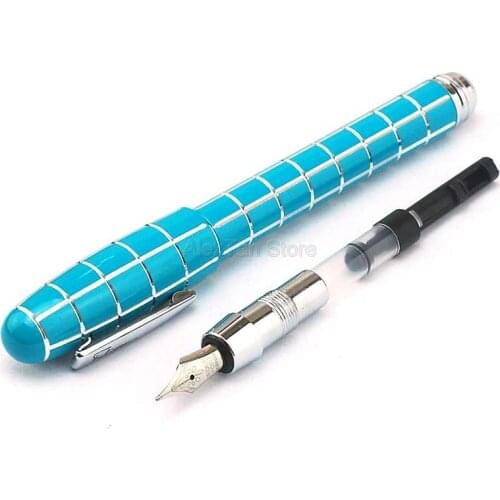 Fuliwen 2062 Resin Fountain Pen, Popular Travel Short Pocket Portable Pen , Fine Nib 0.5mm Square Lattice Pattern Writing Pens