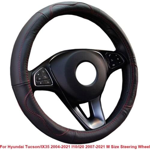 Cow True Leather Car Steering Wheel Cover For Hyundai Tucson / IX35 2004 - 2021 I10 I20 2007 - 2020 2021 M Size Steering Wheel