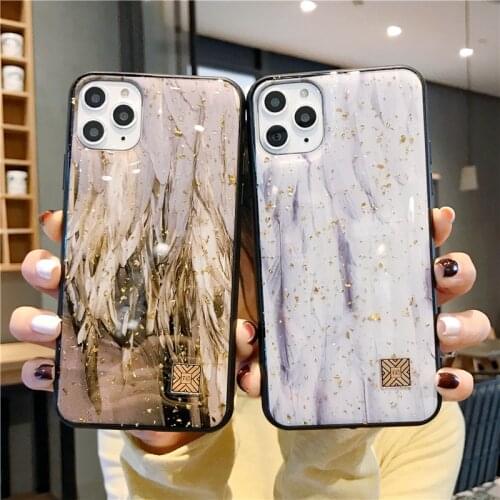 Luxury Feather marble gold foil Silicone phone case For iphone 11 12 Pro Max X XR XS MAX SE 2020 6S 7 8 plus Glitter back cover