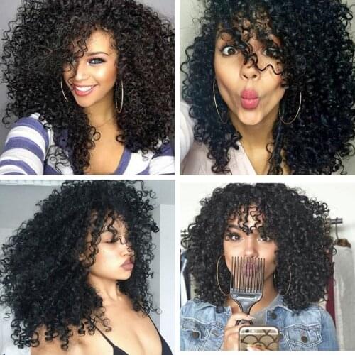 Synthetic Long Afro Kinky Curly U Lace Wigs Full Density Black Color Heat Resistant Glueless Lace Wigs for Black Women 16inch