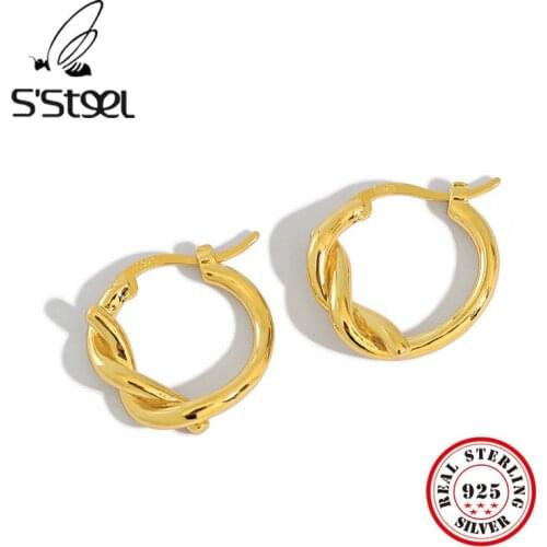 SSTEEL Korean Earrings 925 Sterling Silver Hoop Earring For Women Minimalist Twist Earings Pendiente Plata 925 Mujer Jewellery