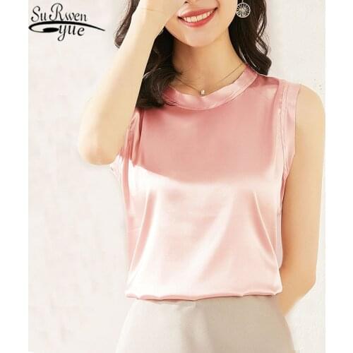 Solid Sleeveless Tops Fashion Silk Stain Tank Tops Vest Office Lady Blusas Mujer De Moda 2021 Summer Plus Size Clothing 10053