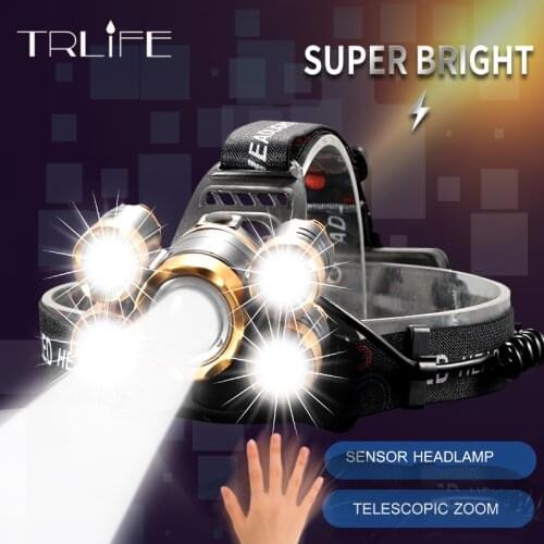 8000LM IR Sensor LED Headlamp Smart Light 5/3 T6 Zoom High Power Rechargeable Fishing Lantern 18650 Head Torch Waterproof Torch