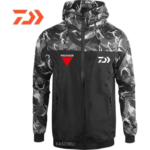 Daiwa Spring Autumn Mens Casual Camouflage Hoodie Fishing Jacket Men Waterproof Clothes Mens Windbreaker Clothing Male Outwear