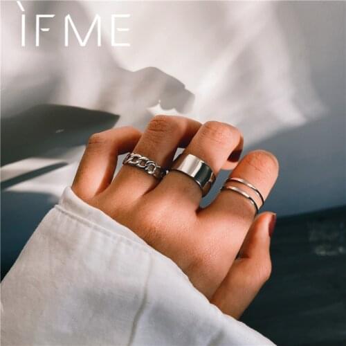 IF ME Ins Minimalist Chain Finger Rings Set for Women Vintage Silver Color Simple Hollow Midi Knuckle Joint Ring Party Jewelry