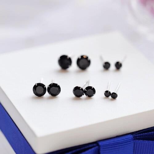 Vintage Female 3/4/5/6/7/8mm Black Round Zircon Earrings silver color Wedding Jewelry Cute Small Stud Earrings For Women