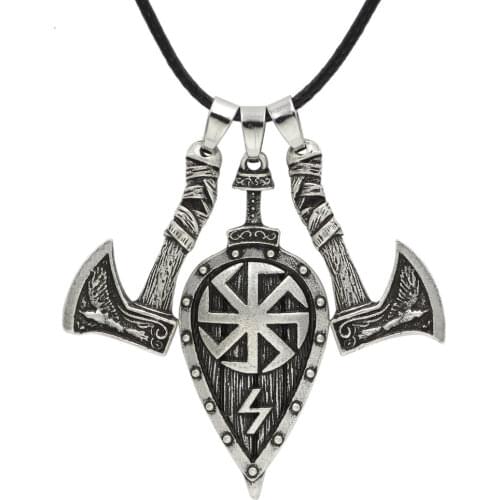 Vintage Viking Axe Pendant Mens Personality Trend Sun Lightning Pattern Jewelry Gift