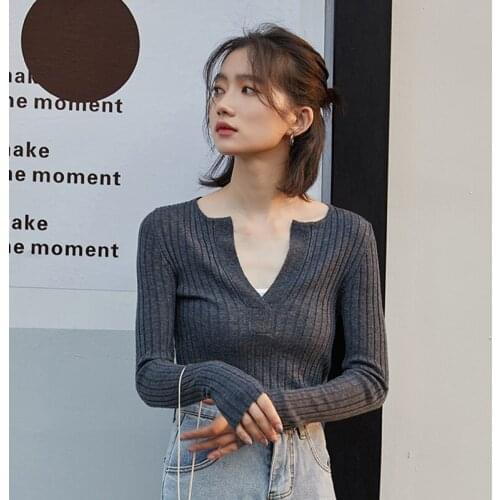 Pit Sweater Autumn Winter Bottoming Shirt Female Long Sleeve Stretch Thin Sweater Sexy Half Open Collar Shirt Korean Pullover