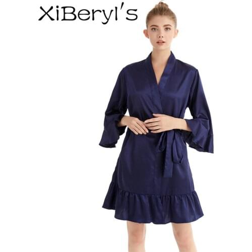 XiBeryl’s Plus Size Womens Ruffle Silk Robe Bridesmaid Bride Robe Female pajamas Bridesmaid gift Sexy Silk Robe