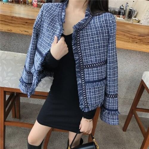 2019 Small Fragrance Tweed Fringe Jacket Coat Autumn Winter Women Weave Tassel Long Sleeve Casual Slim Overcoat