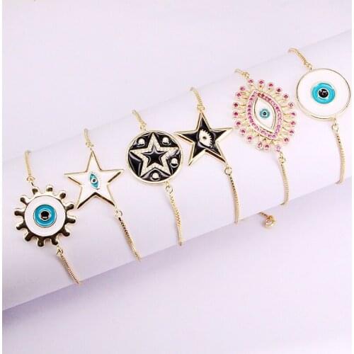 12PCS, Fashion Copper Enamel Heart/RoundStar// Eye Charms Bracelets Women Bracelets Adjustable Bracelets for Women Party Gifts
