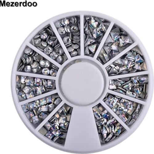 3D Laser Silver Nail Rhinestone Wheel Square Round Shiny Glitter Rivet Nail Art Tips Decoration Tool Beauty 2021