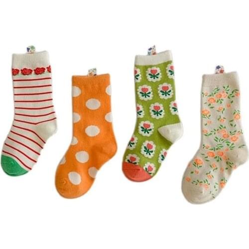 4Pairs Cartoon/Floral/Plaid Autumn Children Socks Newborn Baby Socks Cotton Small Boys Girls Knee High Toddler Kids Short Socken