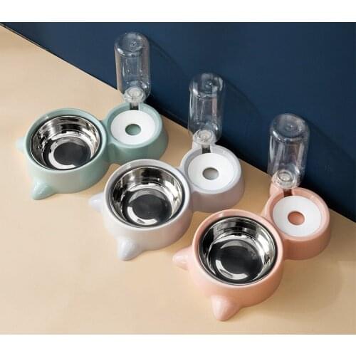 500ml Small And Medium-sized Dog Food Bowl Automatic Pet Waterer Rice Bowls For Cats Stainless Steel Double Bowl Pet Supplies