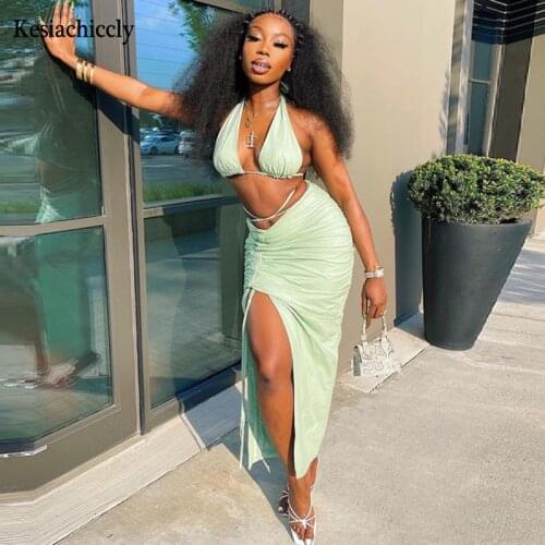 Kesiachiccly Hollow Out Backless Summer Maxi Dress For Women Sleeveless Bodycon Party Elegant Dresses Ladies Slim Split Vestido