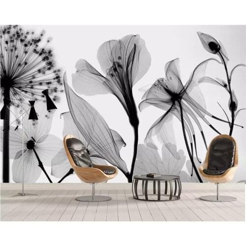 Beibehang Custom wallpaper simple European hand-painted black and white dandelion decorative background living room mural