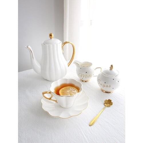 White Teacup Dish Spoon Teapot Creamer Sugar Container Phnom Penh Ceramic Coffee Cup and Plate Set Flower Tea Afternoon Tea Suit