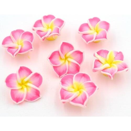 Free Shipping Dark Pink Size 20MM 5Pcs Loose 3D Polymer Clay hole Beads Flower/Plumeria rubra Design For DIY Jewelry Making