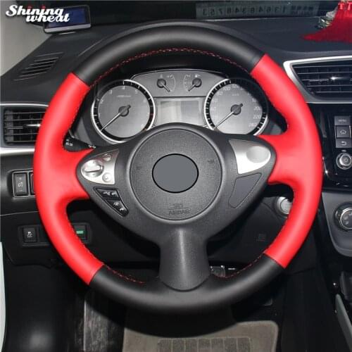 Shining wheat Red Black Leather Car Steering Wheel Cover for Infiniti FX FX35 FX37 FX50 Nissan Juke Maxima 2009-2014 Sentra