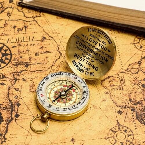 To My Boyfriend Customized Engrave Compass Outdoor Multi-Function with Luminous Pocket Watch Type Pure Copper Flip