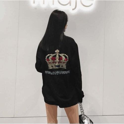 Drop shipping Top quality 2021 girls Sweatshirts Women Long Sleeve Hot drill Pullover Sweatshirt Diamond stone