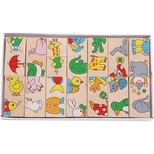 1-3 years Baby Montessori Teaching Early Childhood Animal Build Up Sequence Building Blocks Toys Wooden Childrens Cognitive