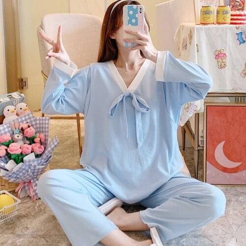 J5802# Maternity Clothes Spring Autumn Cotton Maternity Pajamas Sleepwear Clothes for Pregnant Women Home Wear Set