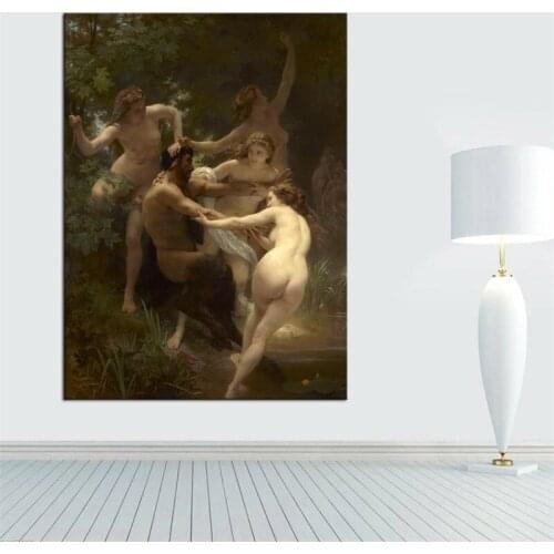 William Adolphe Bouguereau Painting Nymphs and Satyr Wall Art Canvas Painting Printed Home Decor Classical Oil Painting Poster