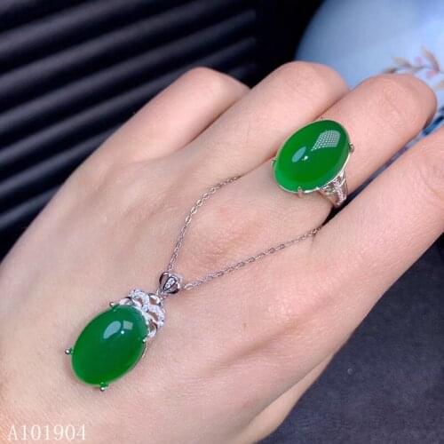 KJJEAXCMY boutique jewelry 925 sterling silver inlaid natural green chalcedony ring pendant necklace female models support testi